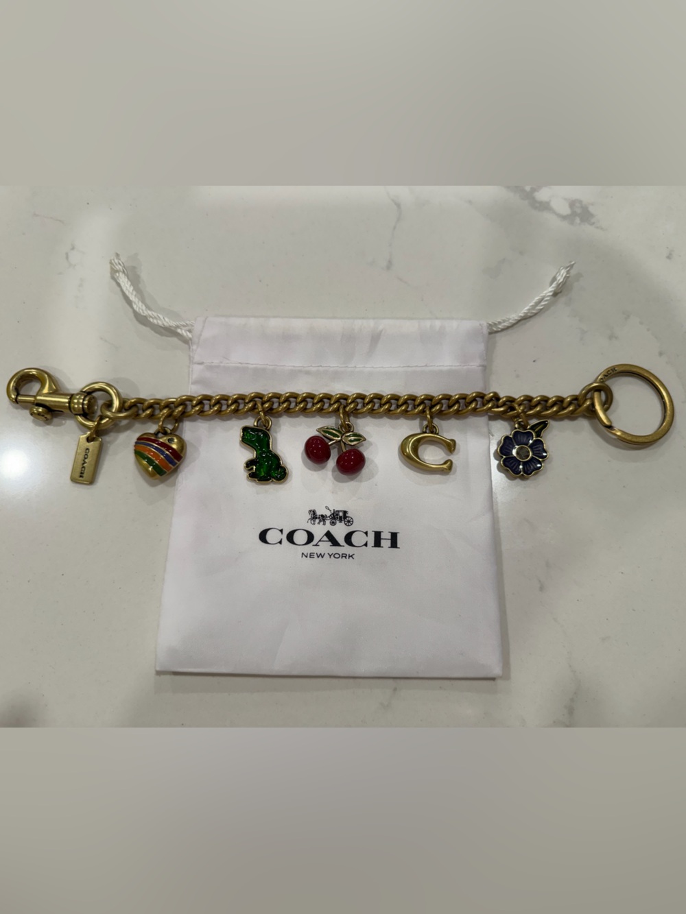 Coach Gold Tone Multi Charm Keychain Bag Charm with Enamel Charms